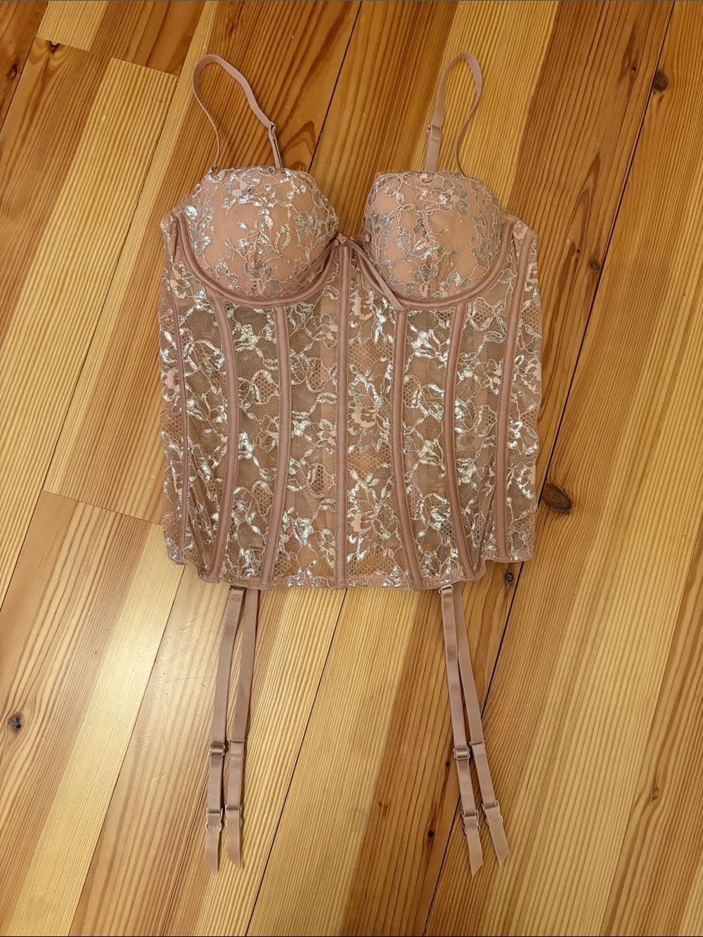 Victoria's Secret Blush Pink Lace Bustier with Metallic Accents